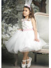 White 3D Floral Lace Tulle Flower Girl Dress White 3D Floral Lace Tulle Flower Girl Dress